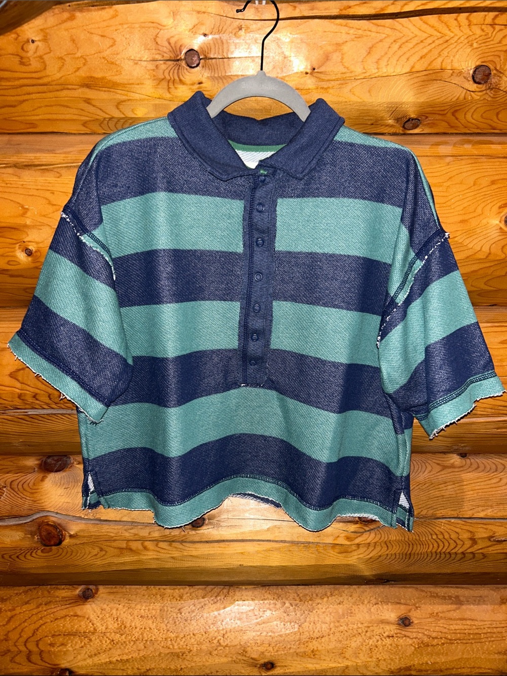 AE EUC Campus Short Sleeve Rugby Sweatshirt Size M in Retro Indigo Stripe - Picture 8 of 11
